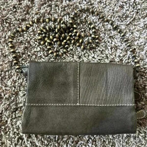 Free People Pebble Leather Gray Crossbody Small Wallet Metal Strap Trifold Snap
